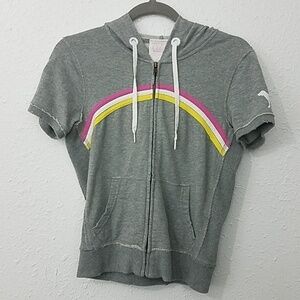 𝅺VICTORIA’S secret PINK hood sweater rainbow graphics dog Small